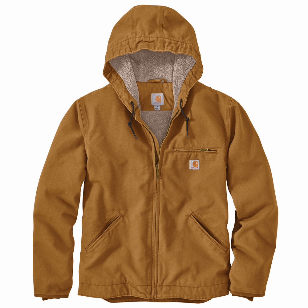 Men's Washed Duck Sherpa Lined Hood Jacket | Carhartt 104392 – The