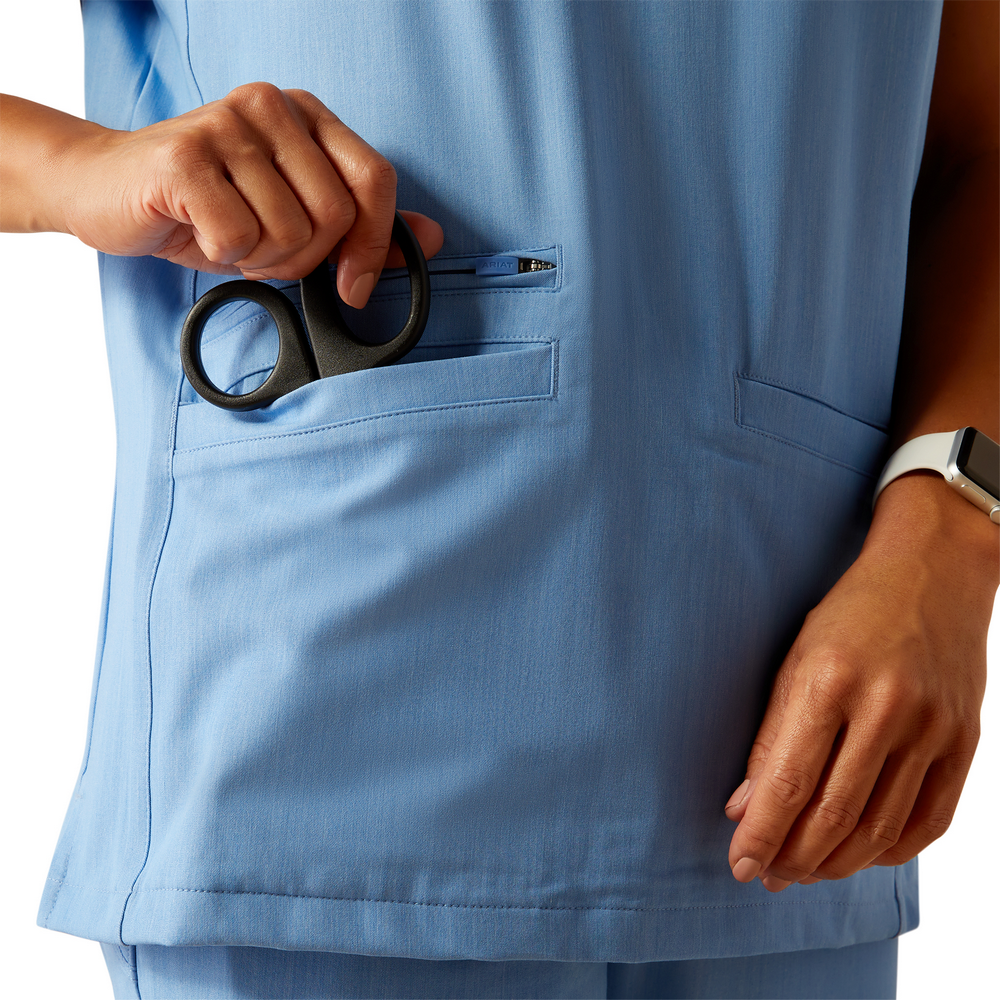 Clara 6 Pocket Scrub Top - 400-Light Blue Heather | Ariat 10039714