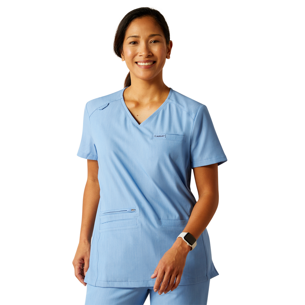 Clara 6 Pocket Scrub Top - 400-Light Blue Heather | Ariat 10039714