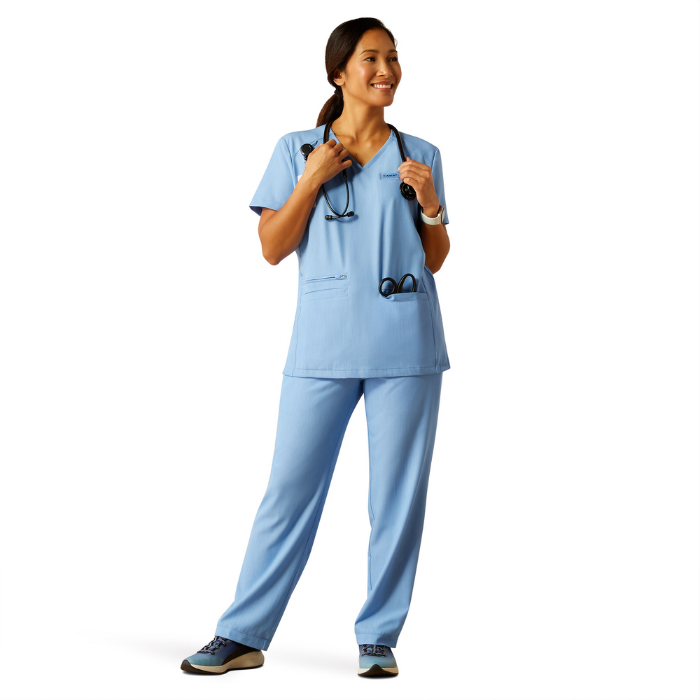 Clara 6 Pocket Scrub Top - 400-Light Blue Heather | Ariat 10039714