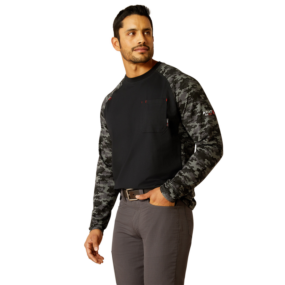 Fr Stretch Camo Baseball T-Shirt - 001-Black|Grey Camo | Ariat 10052090