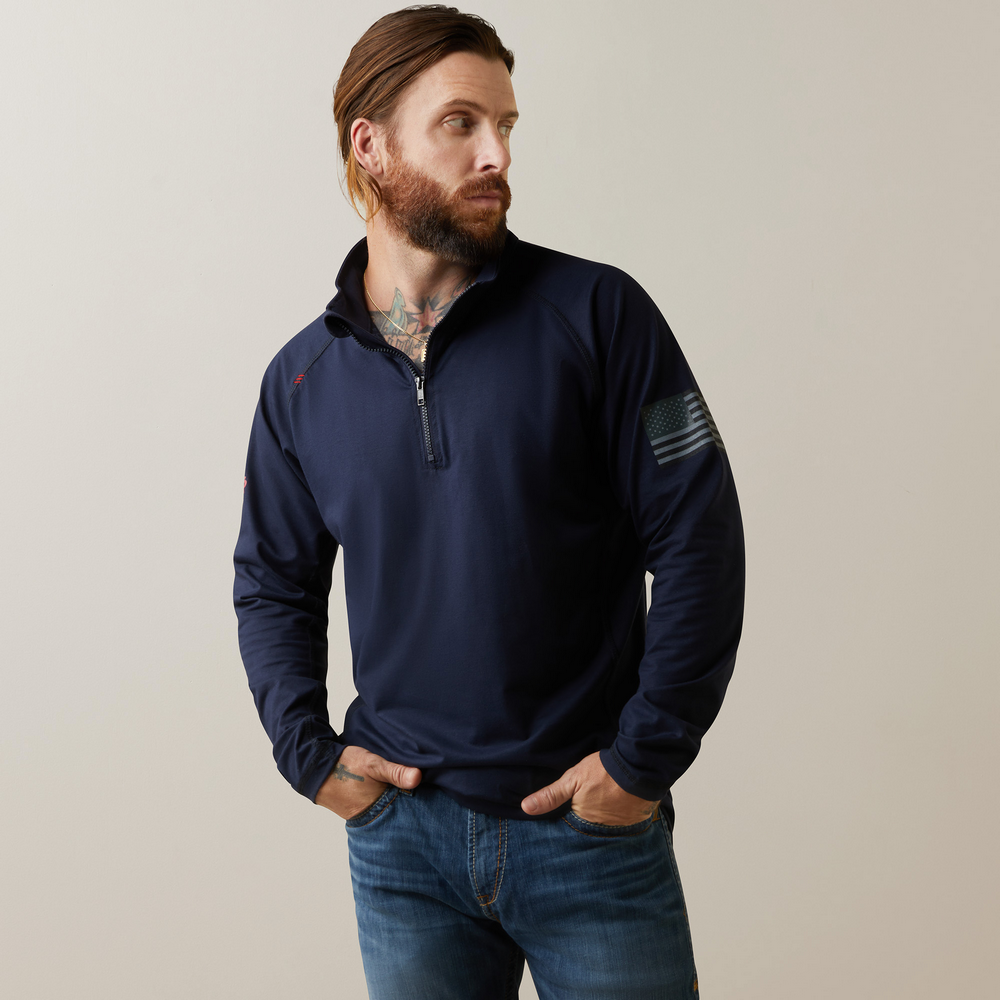 Fr Combat Stretch Patriot 1/4 Zip Work Shirt - 410-Navy | Ariat 10043565