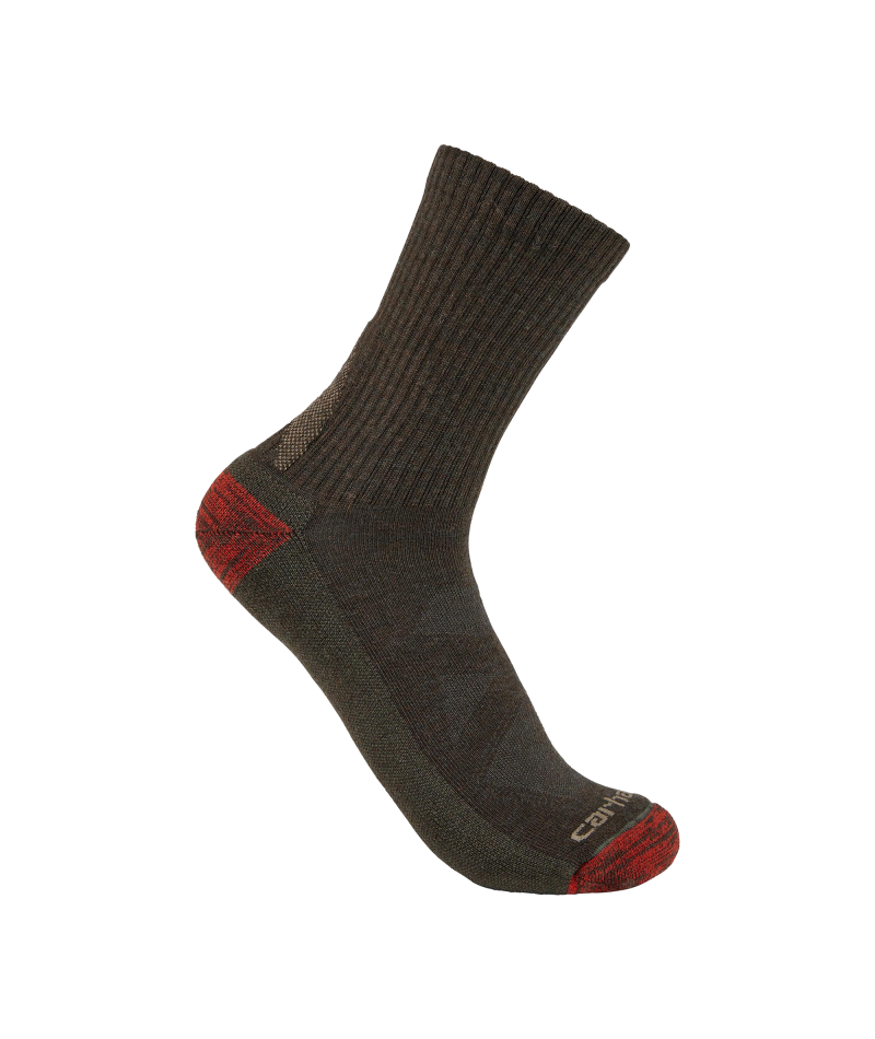 Men's Midweight Merino Wool Blend Short Crew Sock OLV-Olive | Carhartt SS9730M