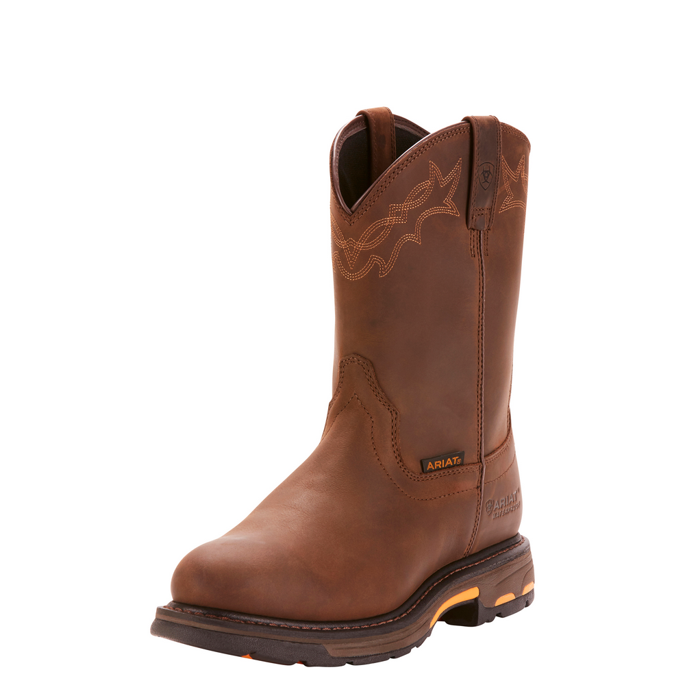 Ariat Brown Leather Pull-On Work Boots for Men 10020059_1.jpg?optimize=medium  main image 2