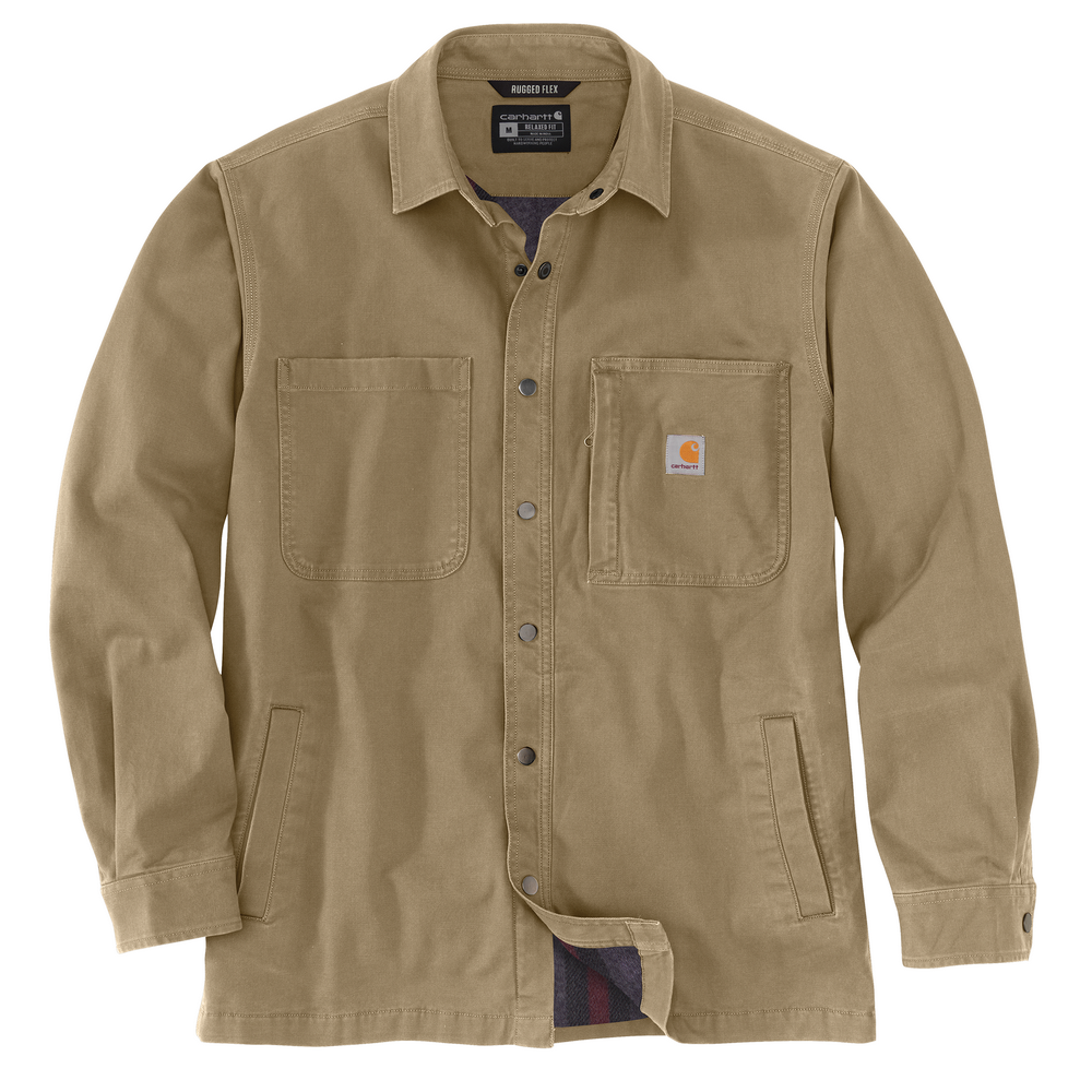 Rugged Flex Relaxed Fit Canvas Fleece-Lined Snap-Front Shirt Jac