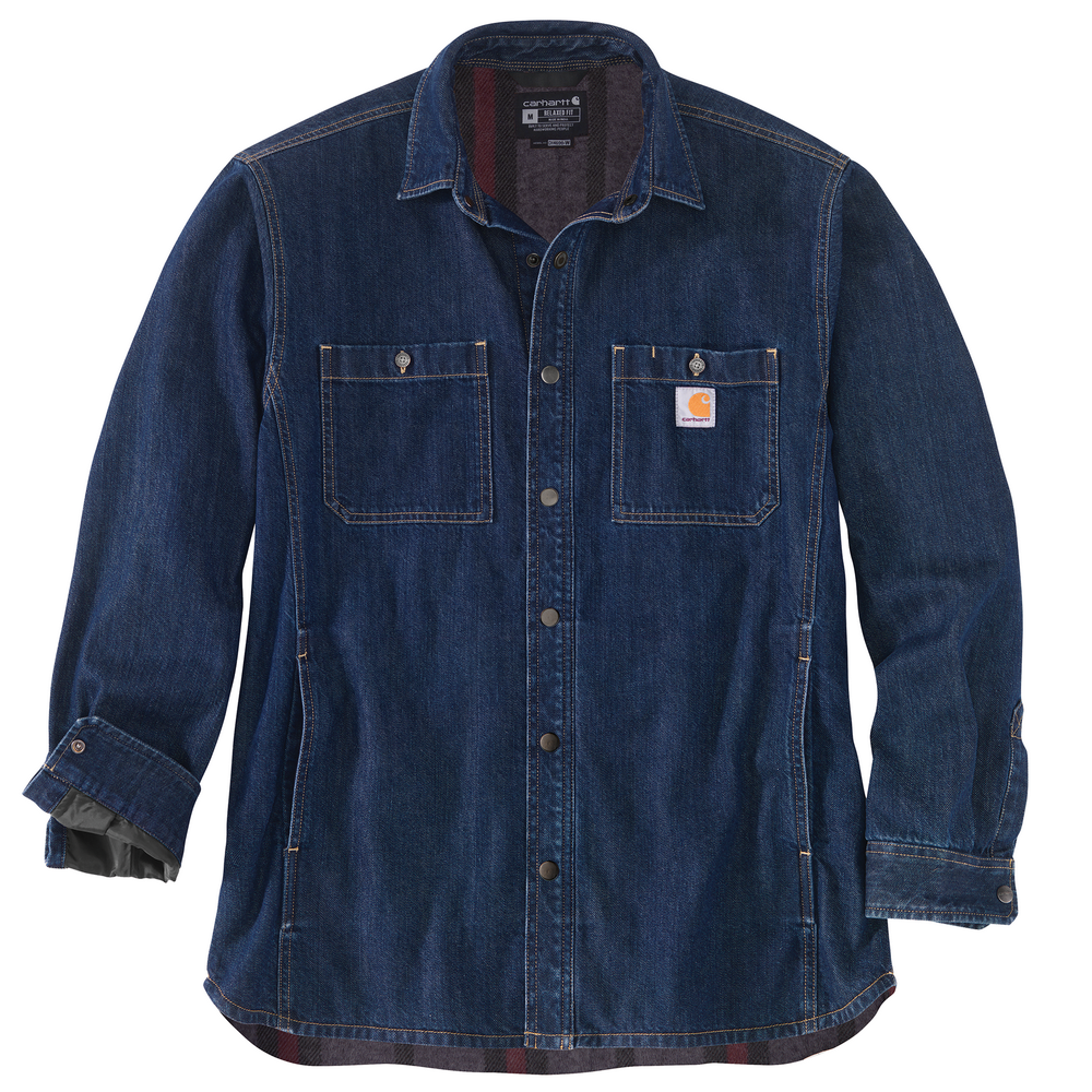 Relaxed Fit Denim Fleece Lined Snap-Front Shirt Jac | Carhartt