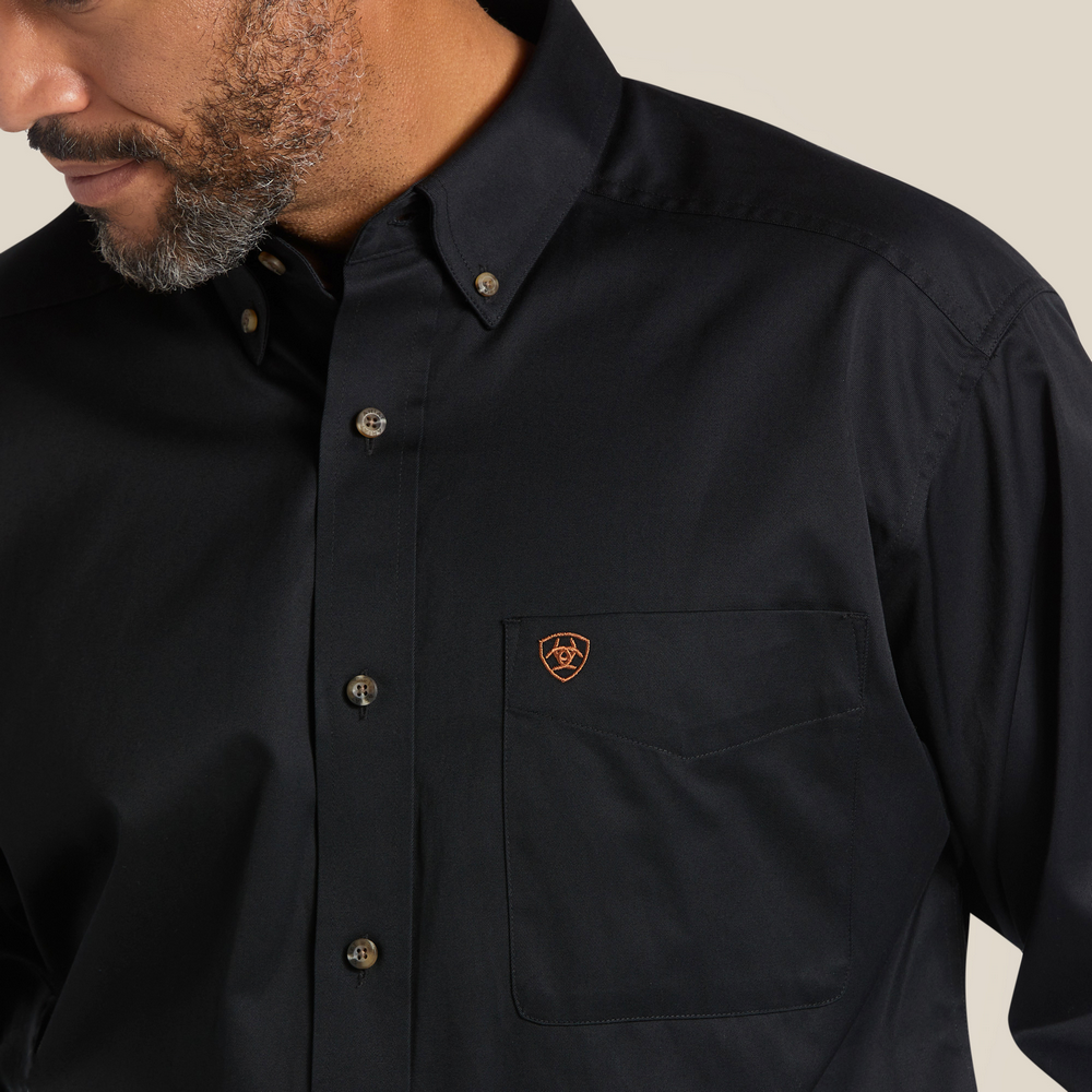 Ariat Men's Solid Twill Shirt, Black, Large