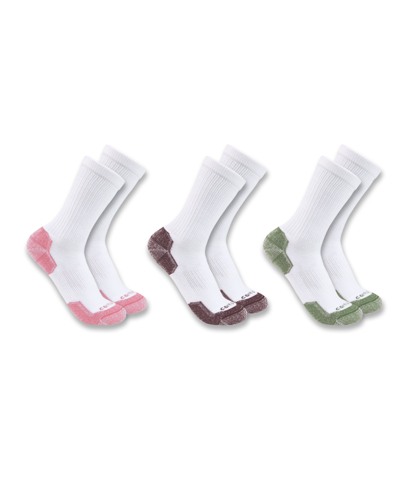 Women's Midweight Cotton Blend Crew Sock 3 Pack WAS-White Assorted | Carhartt SC2823W