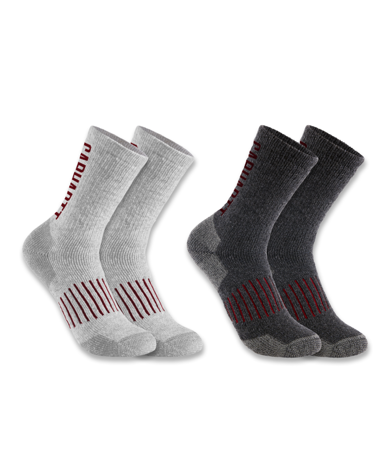 Men's Midweight Synthetic-Wool Blend Logo Crew Sock 2 Pack AS1-Assorted01 | Carhartt SC9522M