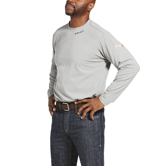 Ariat Men's Long-Sleeve FR Base Layer Work T-Shirt, Silver Fox, 4XL