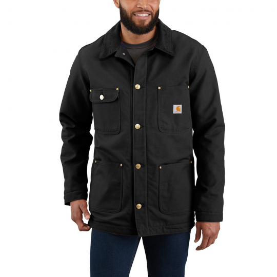 Carhartt Twill Work Coat Lined Work Jacket Men's Size XL Tall Black Skills USA 