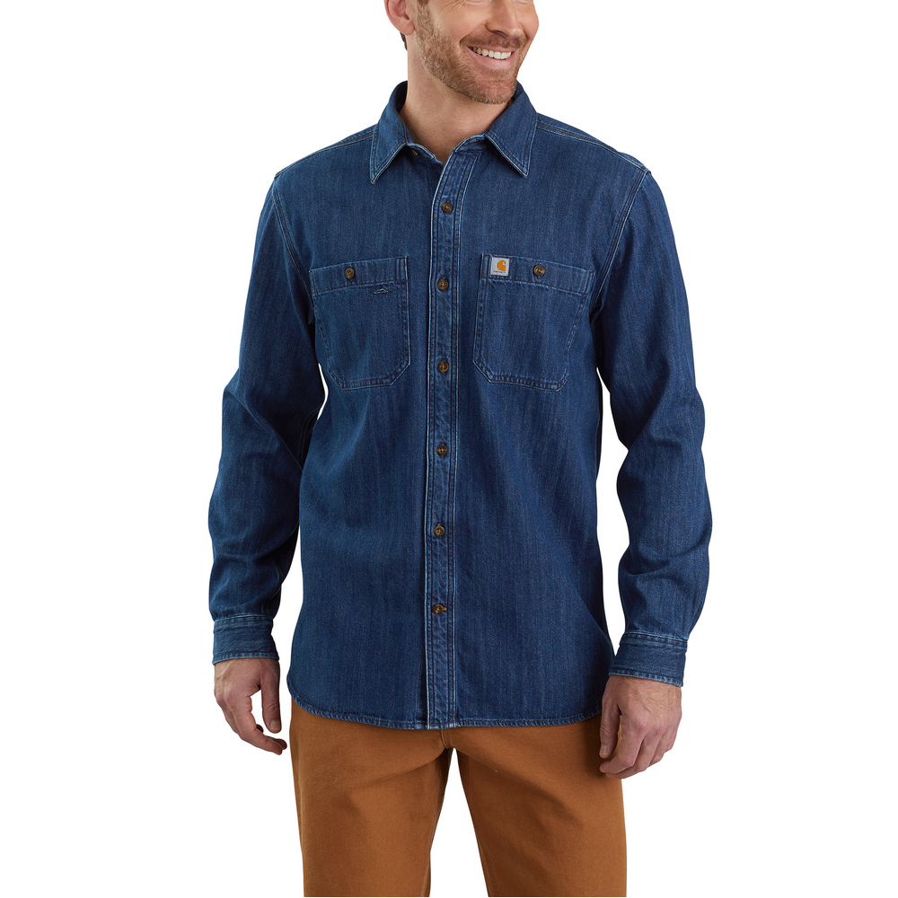 Wrangler Mens Indigo Denim Long Sleeve Work Shirt  Tall  Country  Outfitter