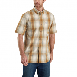 RELAXED FIT MIDWEIGHT SHORT-SLEEVE PLAID SHIRT