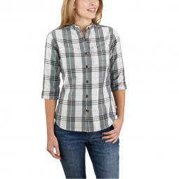 RELAXED FIT 3/4 SLEEVE PLAID SHIRT