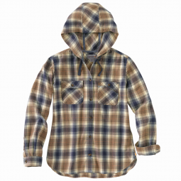 RELAXED FIT FLANNEL HOODED PLAID SHIRT