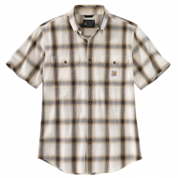 LOOSE FIT MIDWEIGHT CHAMBRAY SHORT-SLEEVE PLAID SHIRT