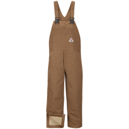 FR INSULATED HEAVYWEIGHT BROWN DUCK BIB OVERALL WITH KNEE ZIP