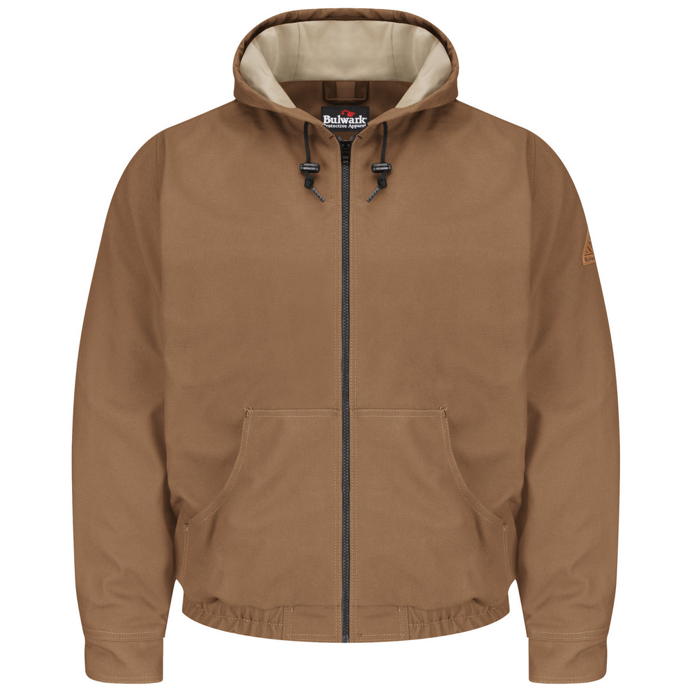 Men's FR Lined Brown Duck Hooded Jacket | Bulwark JLH4